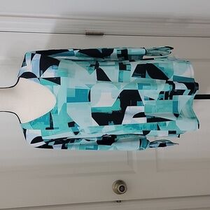 Alfani Size M Abstract Geometric Pattern Tunic w/ 3/4 Sleeves with Tie Cuffs